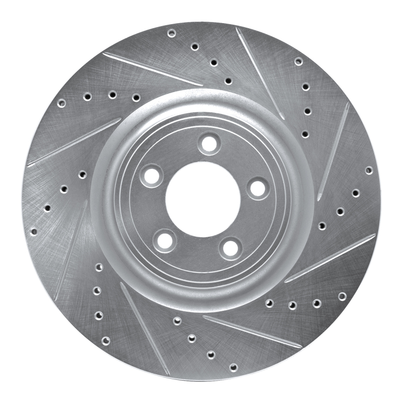 Jaguar XKR Brake Rotor (1) - Front Right - R1 Concepts - Drilled & Slotted - Silver - `06-`21